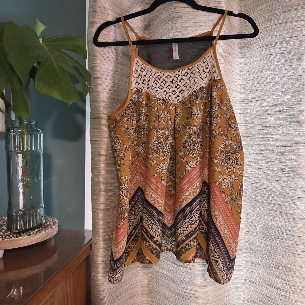 Floral Patterned Women's Top - Mustard and Pink
